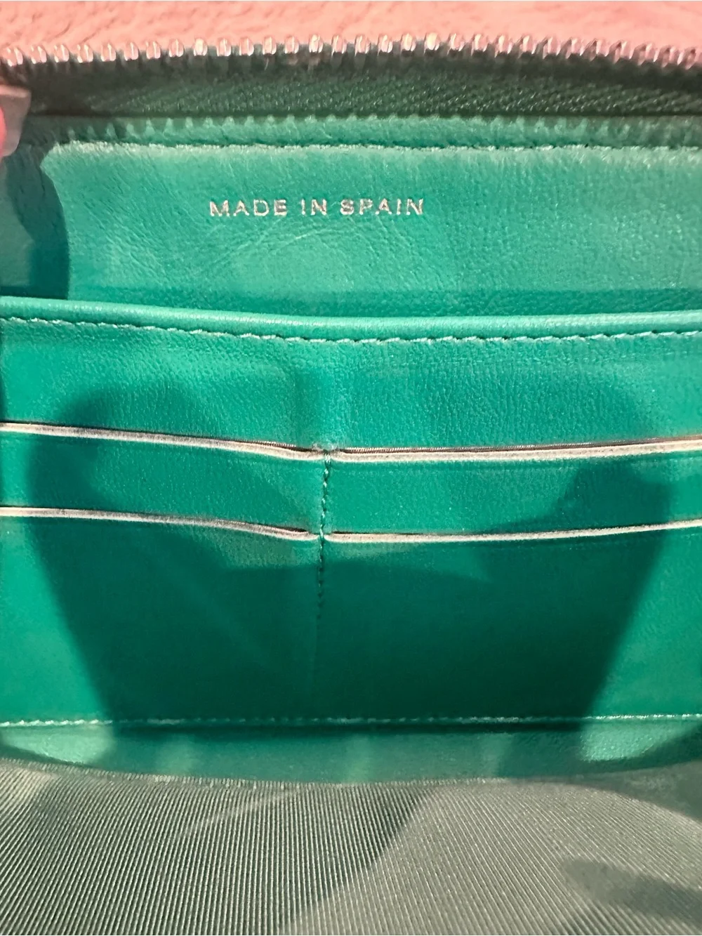 CHANEL Green Quilted Zip Wallet with Silver CC